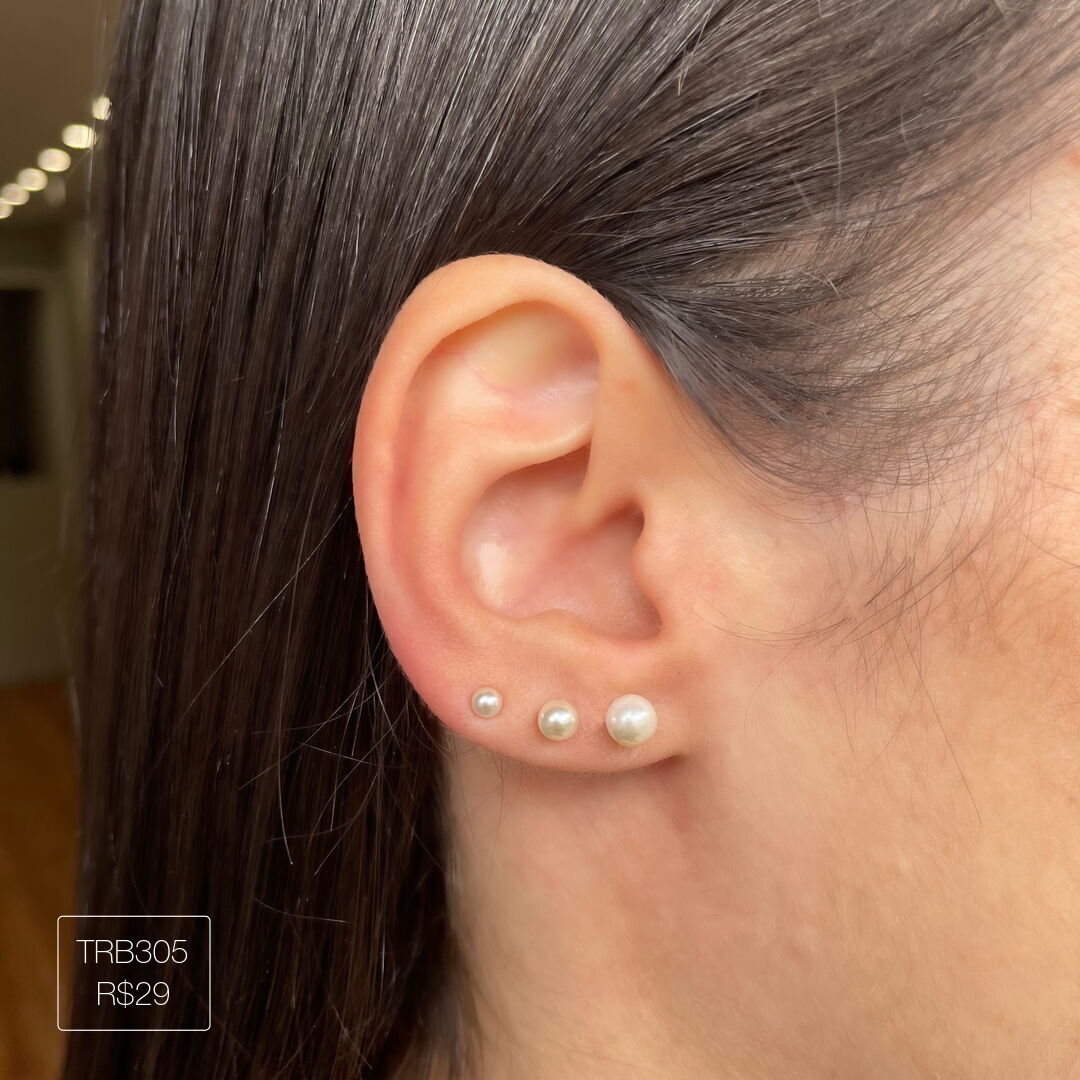 Trio de Pérolas Liso Prateado